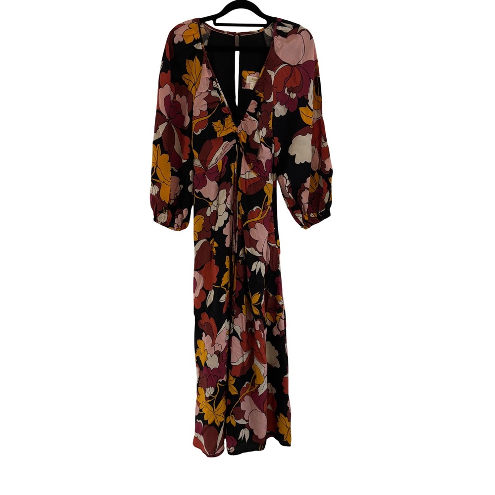 Maeve by Anthropologie Floral V-Neck Twist Front Maxi Dress Black Multi Size 4